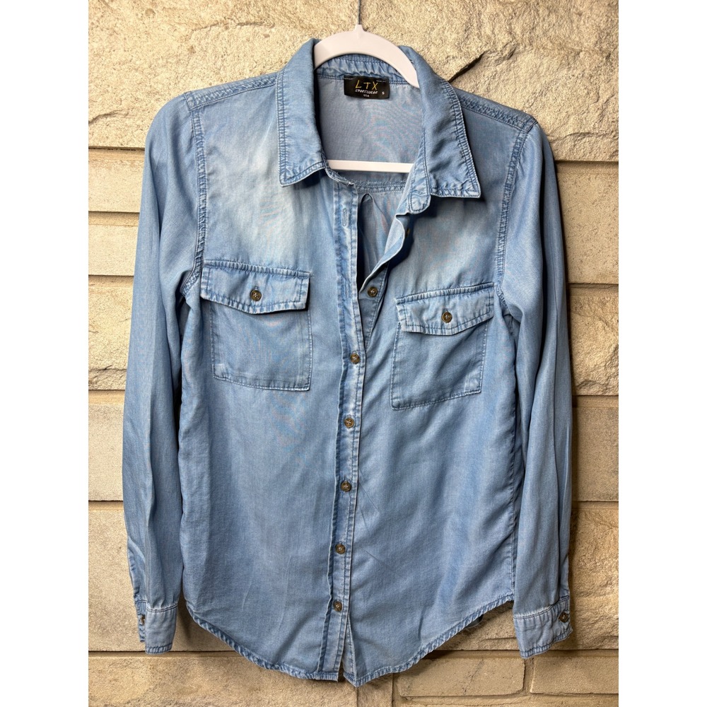 LTX Sportswear Womens Light Wash Tencel Button Down Shirt Small S‎ 2354TY Blue